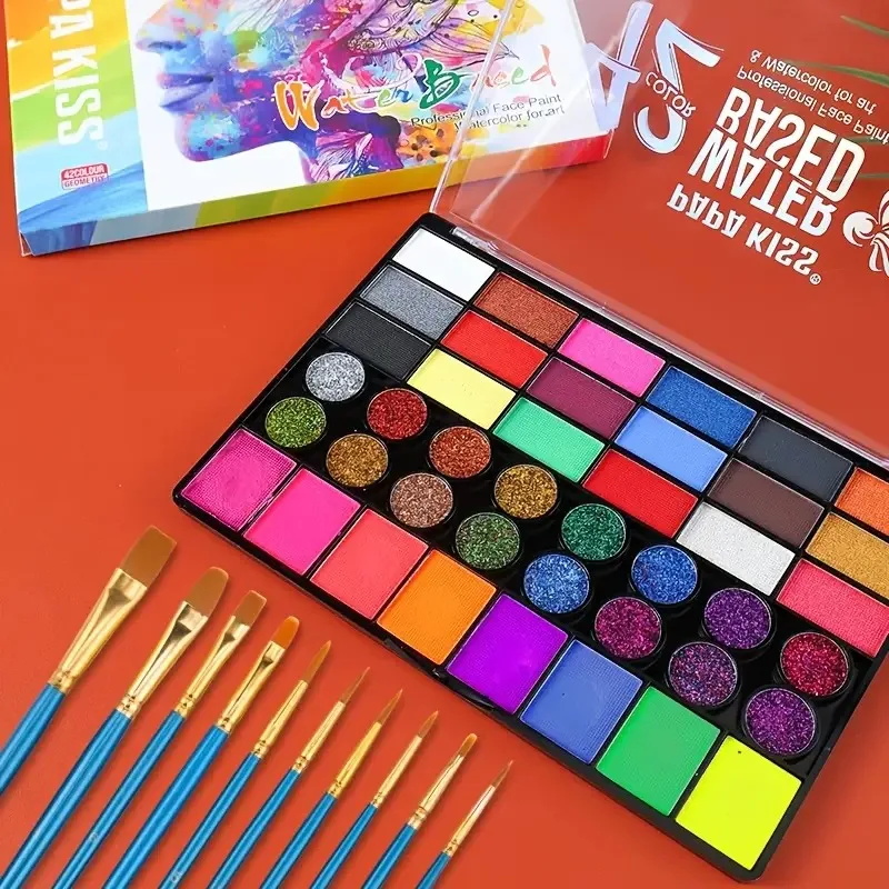 1pc 42 色水溶性フェイスボディペインティングセット UV ネオングリッターフェイスペイントアートハロウィンクリスマスパーティーボディペイントメイク