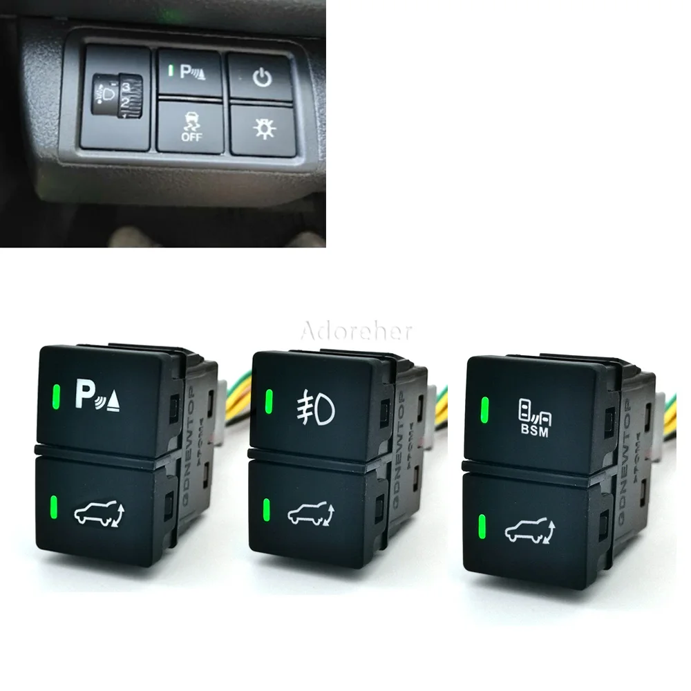 1PC Dual Switch Car Green LED Light Parking Radar Trunk Tailgate Push Button Switch for Honda URV CRV AVANCIER CITY