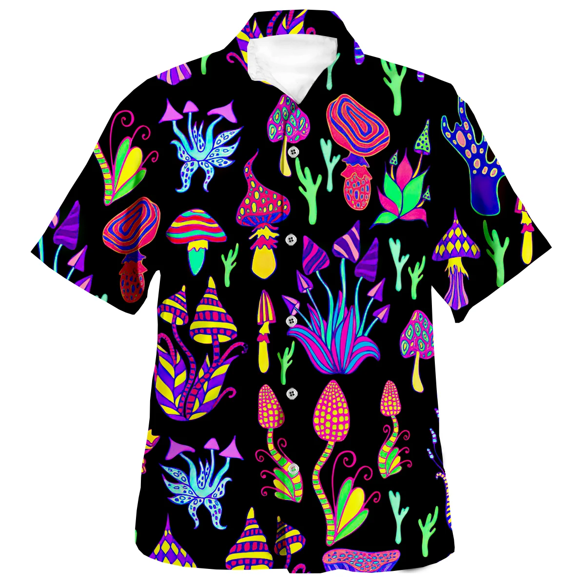 2024 Summer Men\'s Hawaiian Shirts Psychedelic Mushroom Print Loose Breathable Short Sleeve Party Beach