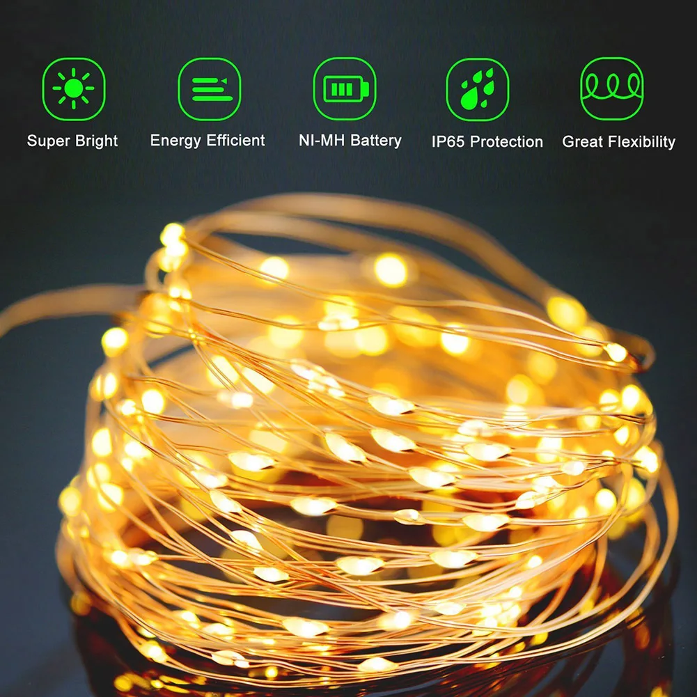 5M 20M LED Solar Light Outdoor Lamp String Lights For Holiday Christmas Party Waterproof Fairy Lights Garden Garland Copper Wire
