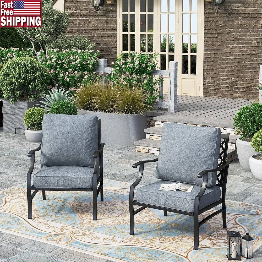 

Durable Outdoor Chairs Set of 2 Cushioned Patio Chairs Wrought Iron Frame Perfect Garden Deck Relaxation