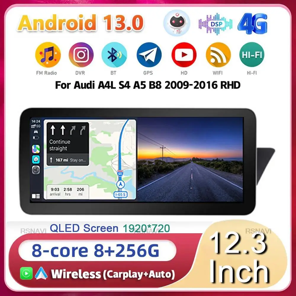 

12.3" Android 13 For Audi A4 B8 A5 2009-2017 RHD Car Stereo GPS Navi Multimedia Player WIFI+4G wireless Carplay Auto Autoradio