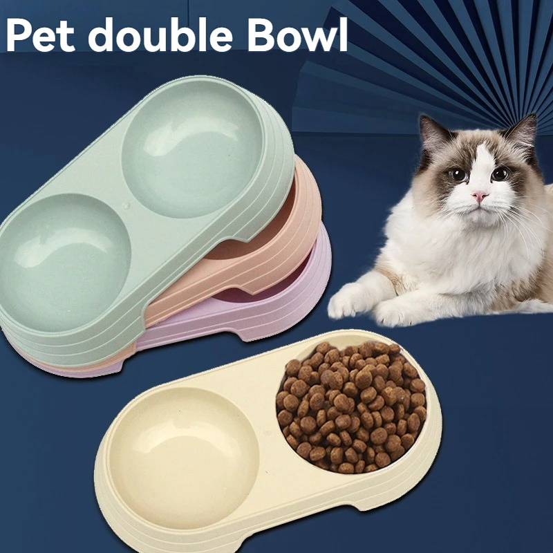 Pet Double Bowl Plastic Kitten Dog Food Drinking Tray Feeder Cat Dog Pet Feeding Supplies Pet Bowl