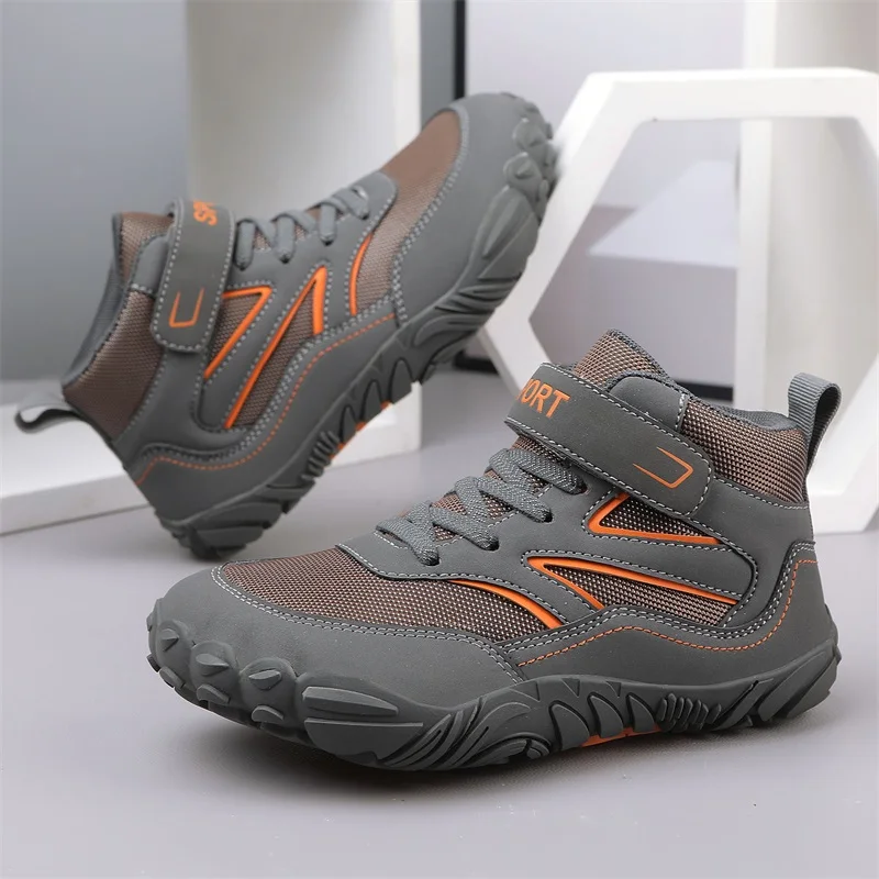 Botas descalzas de punta ancha para chico, zapatos de senderismo impermeables para otoño e invierno, zapatillas deportivas antideslizantes para caminar y senderismo