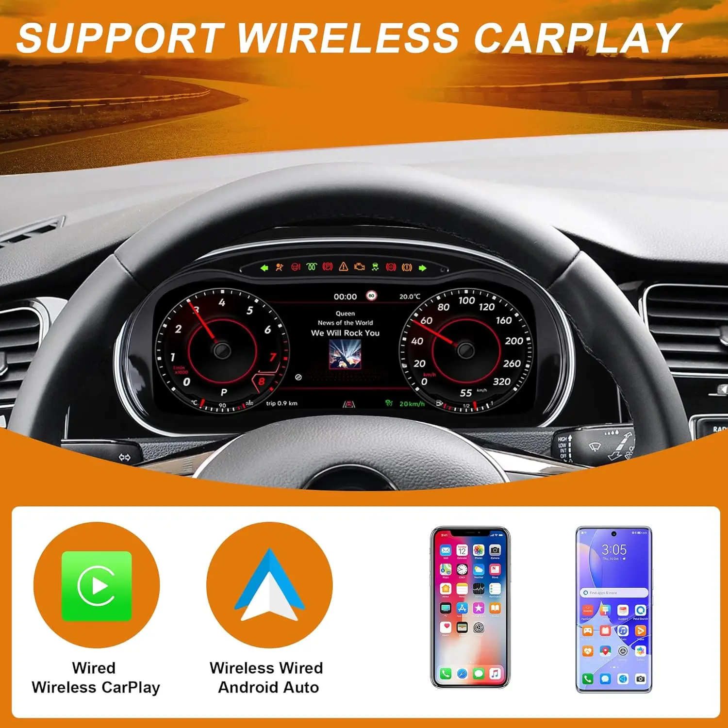 Digital Cluster for Volkswagen Golf 7 2014-2020 12.3 inch Linux System Speedometer Instrument Dashboard 1920x720 Screen