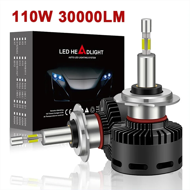 

H4 Headlight Led for Vehicles 12v 6000K CANBUS H7 H11 H1 9005 9006 9012 Hir2 LED Bulbs 110W 30000LM Auto led lamps Fog Light