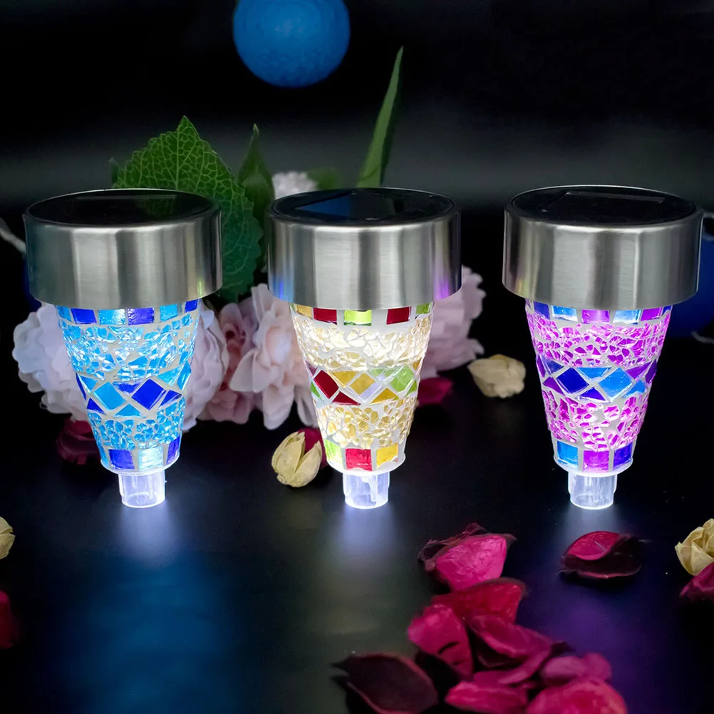 

3 Pcs Solar Powered Lamp Landscape Lights Outdoor Walkway Garden Decor Lawn Pathway Lighting Stainless Steel Waterproof