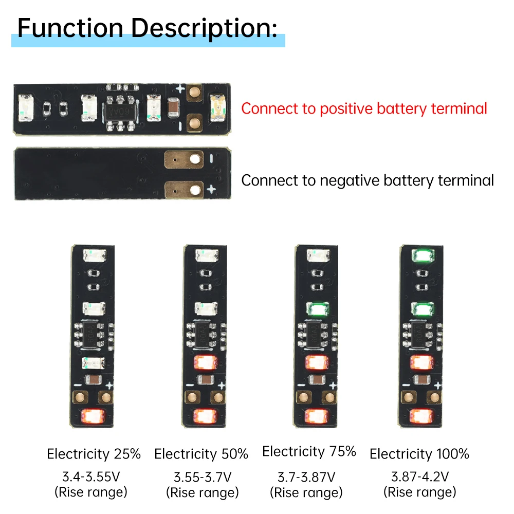 3.7-4.2V 1.5mA/10mA Módulo de medição 1 corda de bateria de lítio ternária com display de energia luz LED