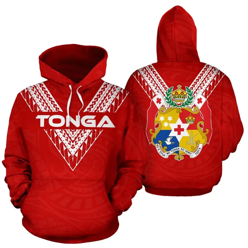 3D Printed The Kingdom Of Tonga Map Flag Hoodies Men Tonga Coat Of Arms Graphic Hooded Hoody Vintage Pullovers Sweatshirts Tops