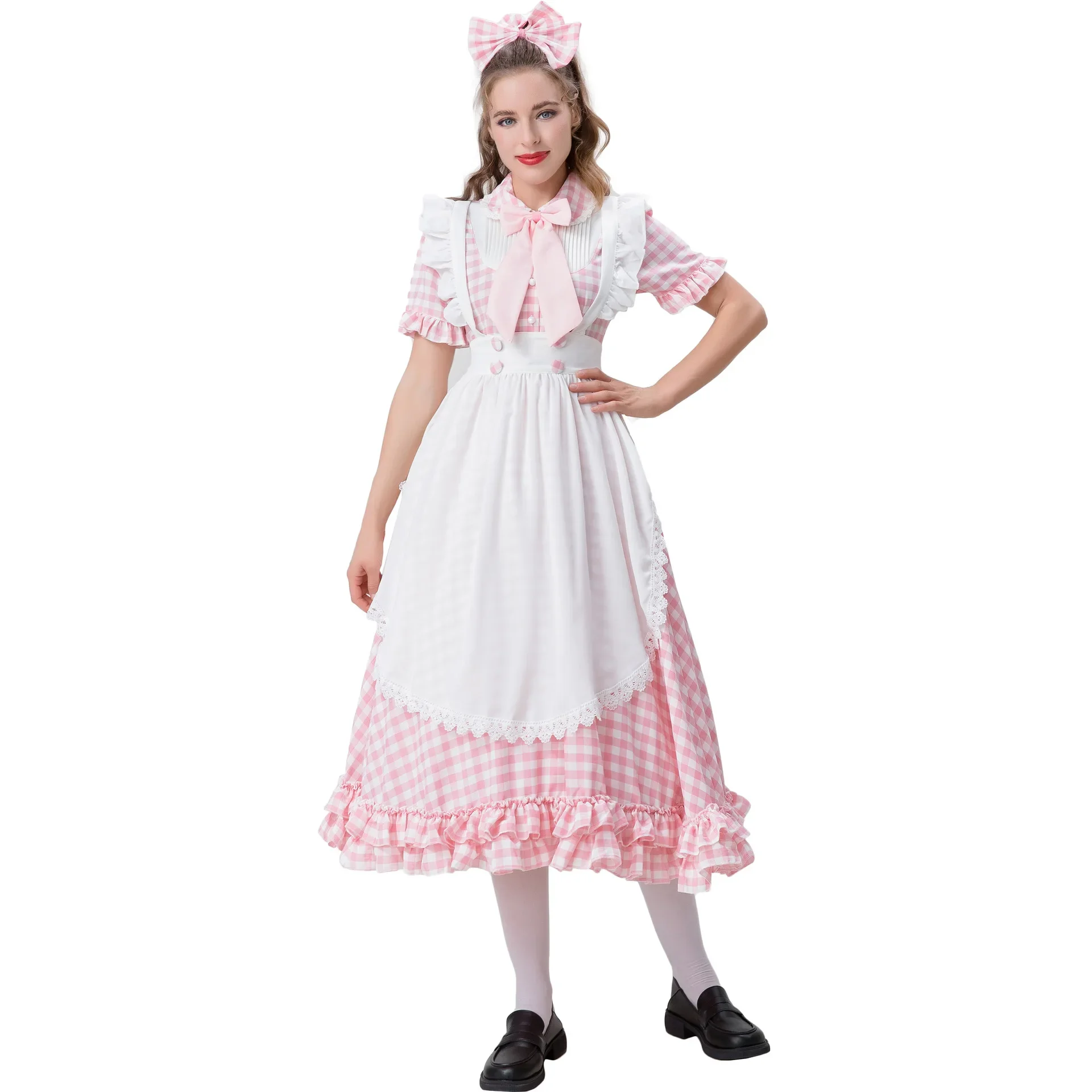 

Halloween Farm Maid Dress Costume Checked Lace Oktoberfest Costume Maid Dress