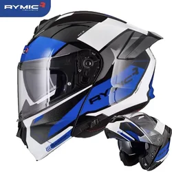 RYMIC Flip Up Motorcycle Helmet Double lens ECE DOT Certification off road Racing helmet Color lens Capacete Cascos para moto