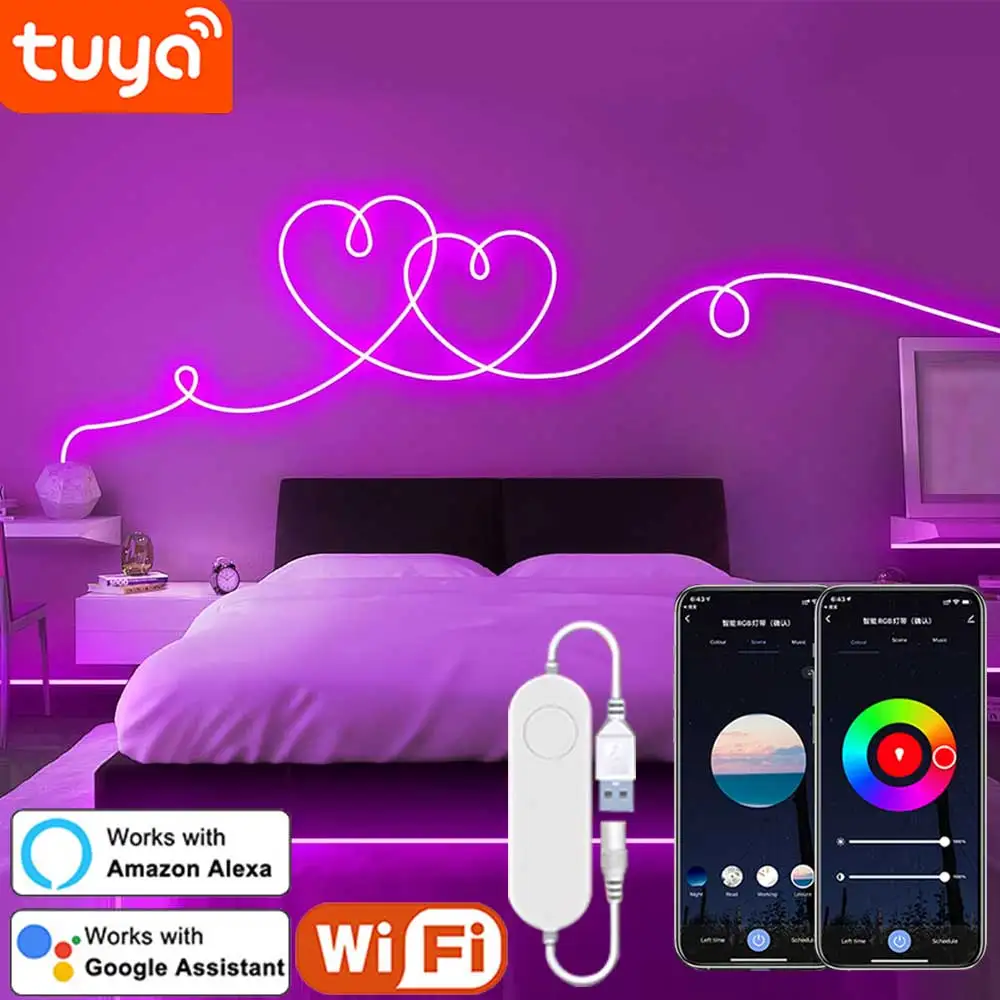 

Tuya WiFi RGB Neon LED Strip 5V USB Neon RGB Strips 1/2/3/4/5M Work With Smart Life APP/Alexa/Google Home for Decor Lighting