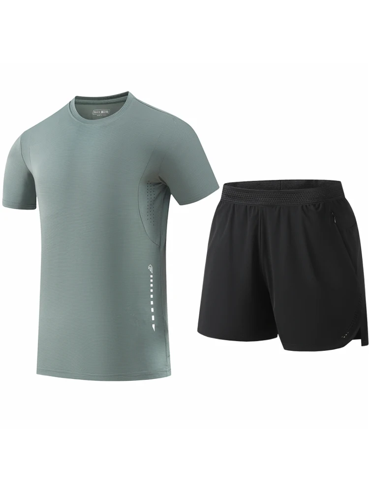 Ice Silk Sports Set for Men Summer Loose ort Sve T-irt And orts Two-Piece Casual Sportswear Youth Five-Quarter Pants