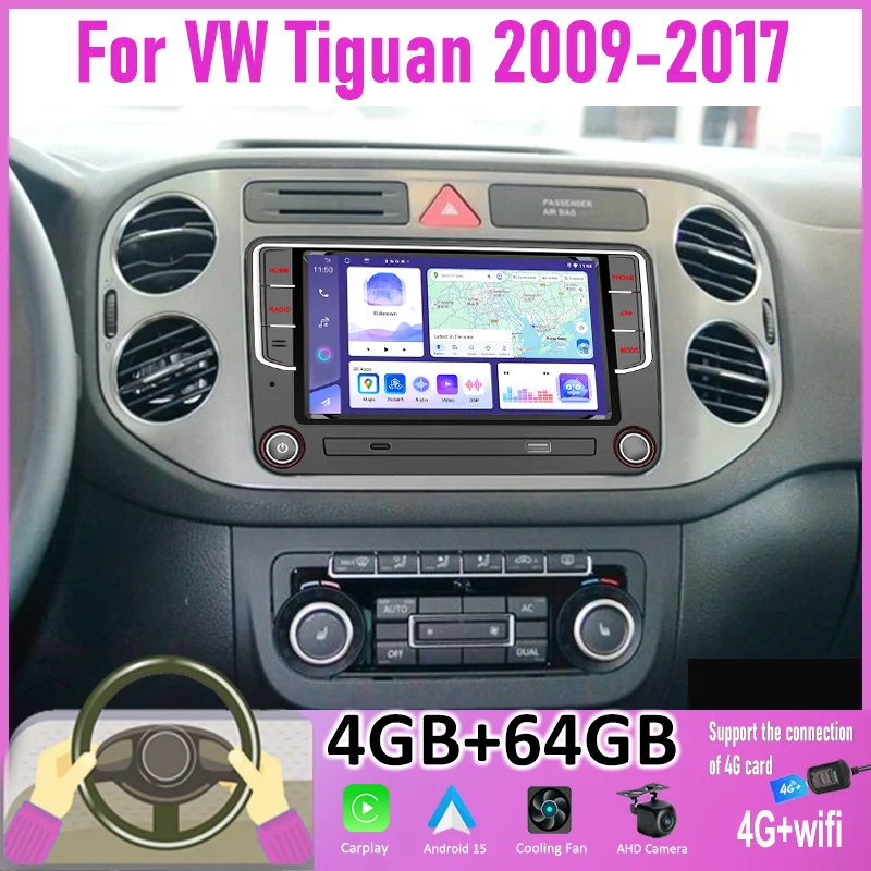 

7" For VW Tiguan 2009-2017 Car Stereo Radio CarPlay Android 15 Auto Head Unit GPS 4G+WIFI Navi Multimedia Player