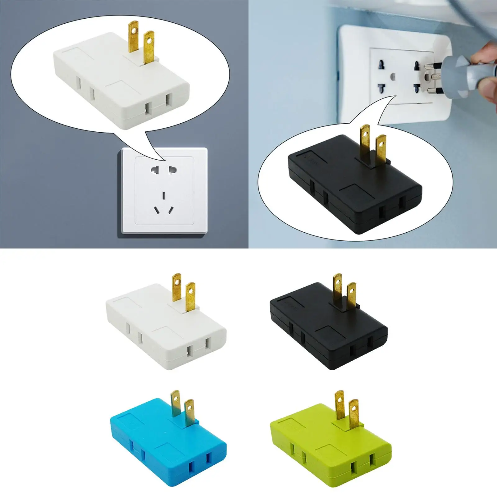 3 Way Wall Plug Extender 1500W Flat Pins Quick Install 2 Prong Swivel Mini Multi Plug Outlet for Household Home Travel Wall