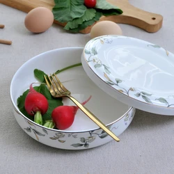 7 inch deep bone china dish dish household ceramic bowl with cover deep dish soup bowl egg custard fresh-keeping cover bowl