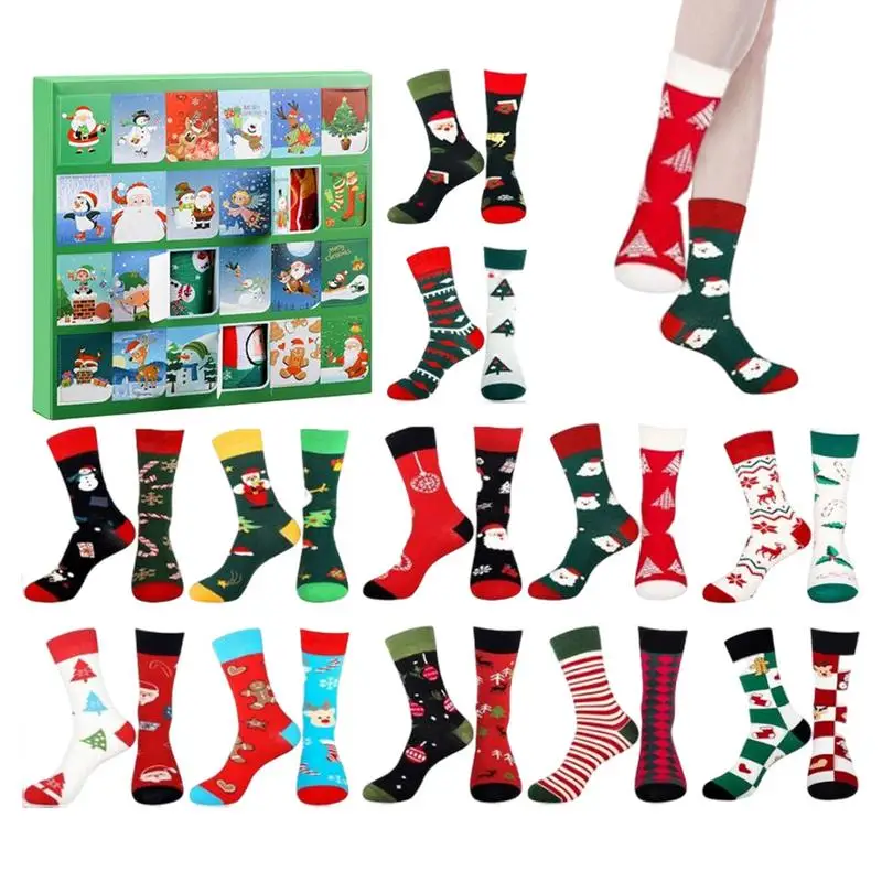 12 Pairs Christmas Socks Advent Calendar Unisex Socks Set Christmas Countdown Calendar colorful and cute Christmas mid tube sock