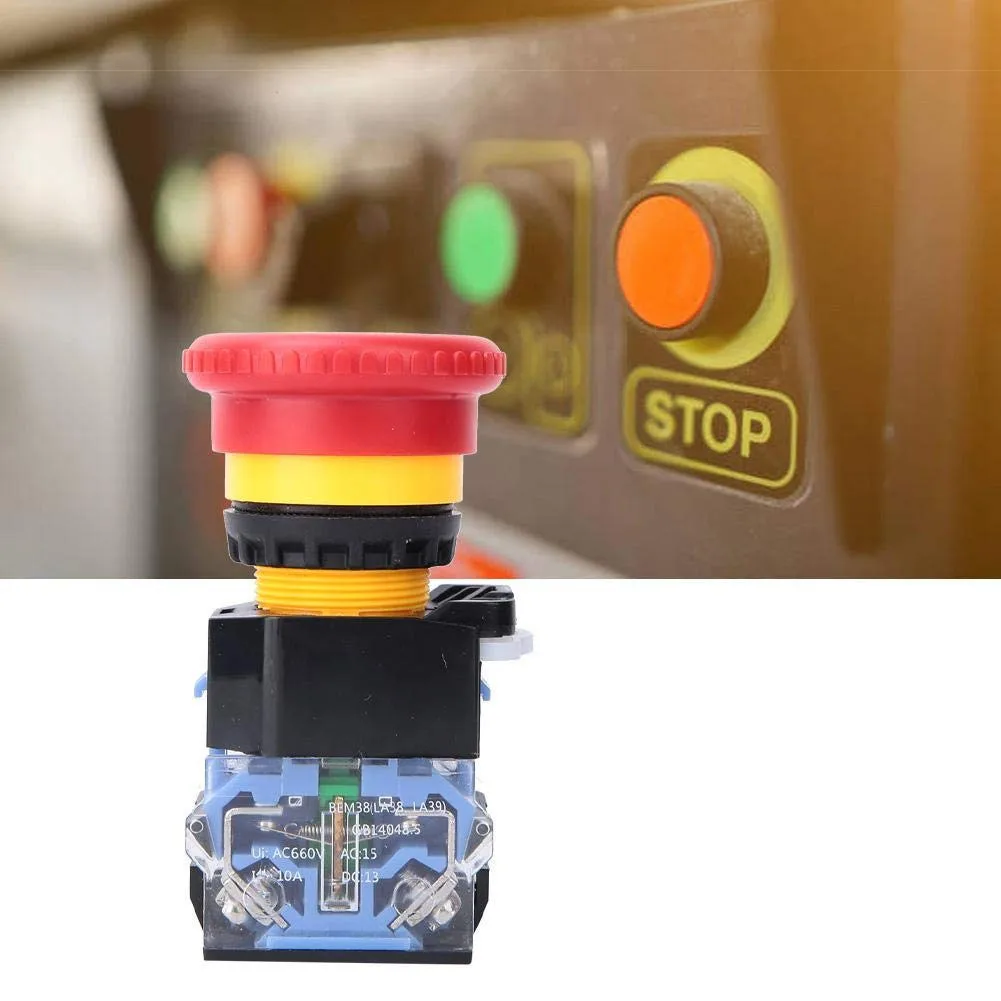 22mm660V10A Emergencys Stop Switch Pushbutton Red Mushroom Head Self-Lock Pushbutton Stop Emergencys Power Off Stop 1 NO + 1 N C