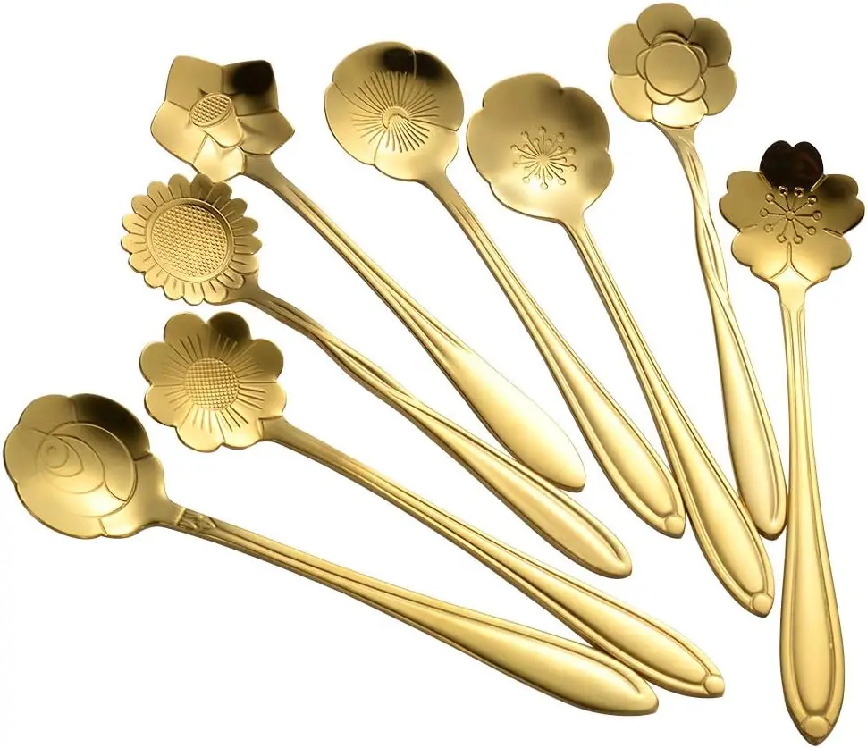 8/16 Pieces Flower Coffee Tea Spoons Stainless Steel Sugar Spoons Tea Party Flower Fancy Tableware Set Stir Bar Kitchenware