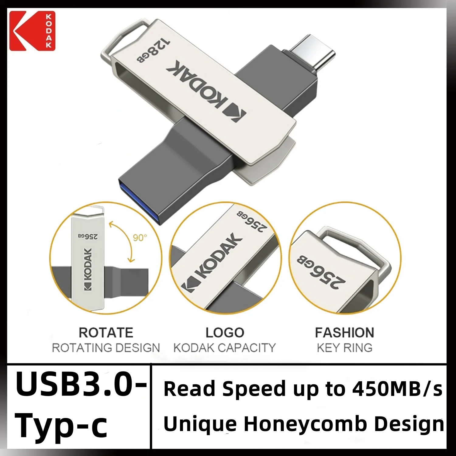 

KODAK SSD 1TB USB Flash Drive USB3.2 Pendrive Memory USB Flash 128GB 256GB 512GB High Speed 450MB/s External SSD Portable Gift