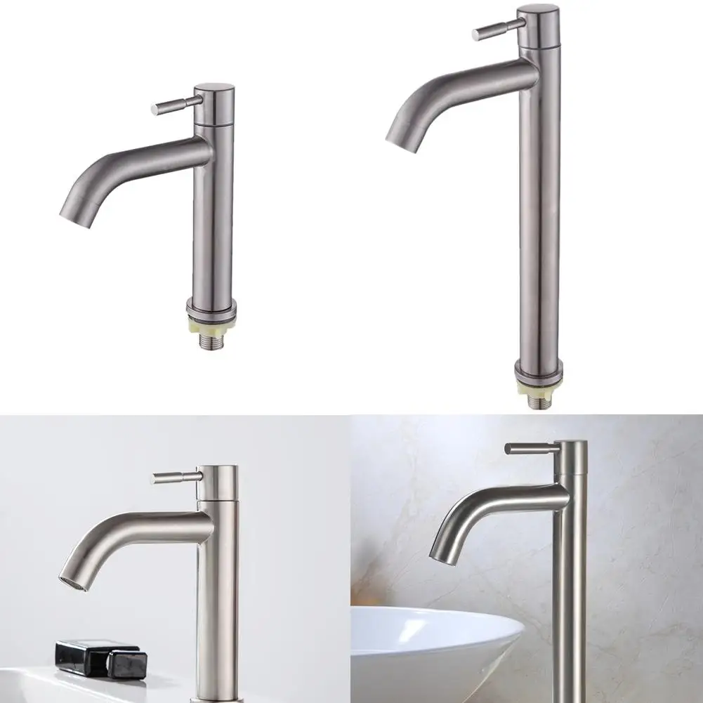 

304 Stainless Steel Basin Faucet Single Hole Tapware Bathroom Faucet Deck Mounted Cold Water Basin Taps Kitchen Faucet