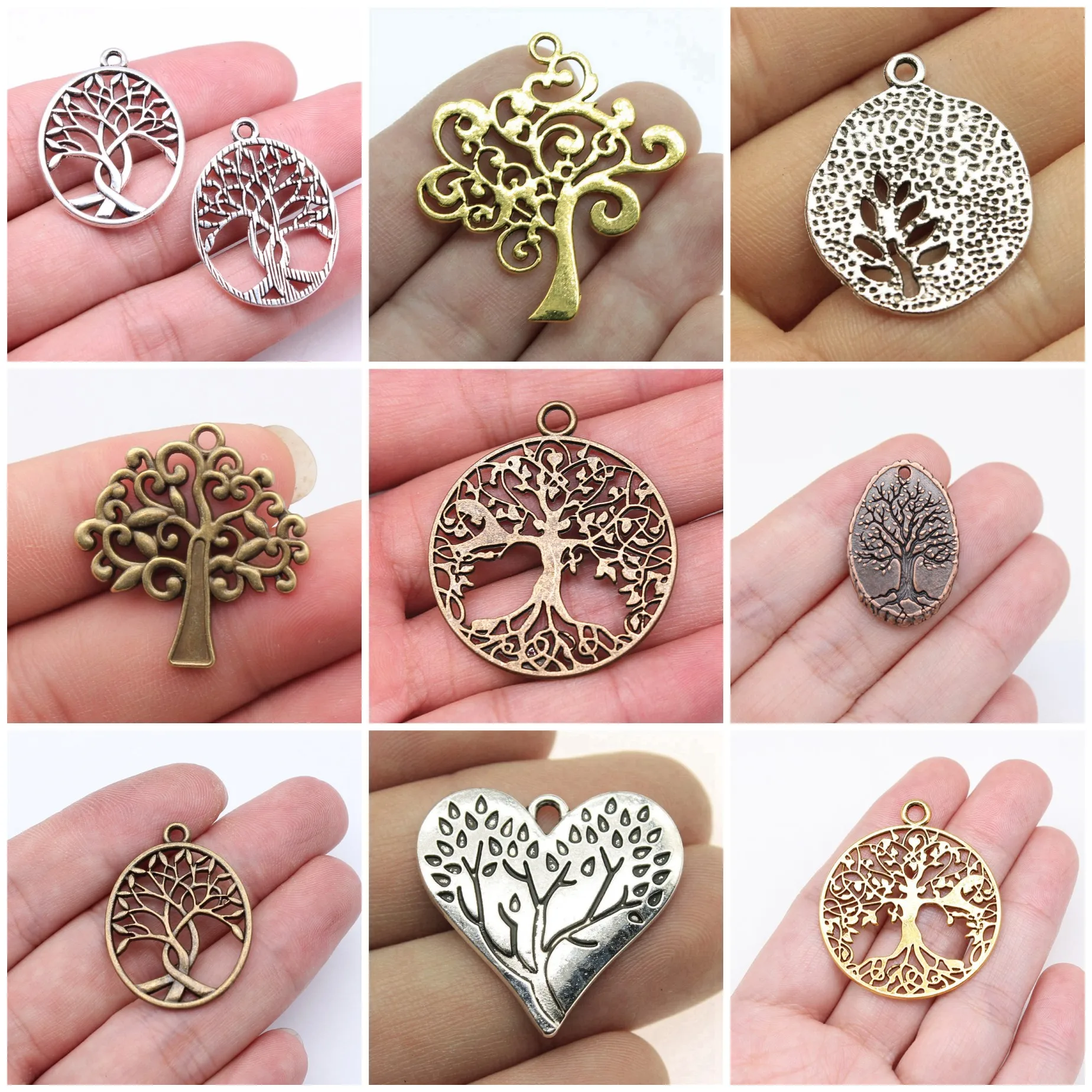 Heart Shape Tree Of Life Charms Pendant Family Love Charms For DIY Bracelet Necklace Jewelry Making Wholesale