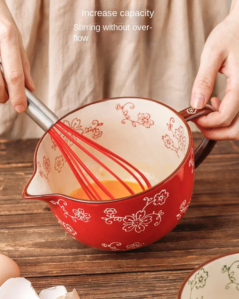 

Mixing Bowl, Pointed Mouth, Drainage Bowl, Ceramic Kitchen Household Egg Bowl, With Handle, Baking Large Bowl of Noodles