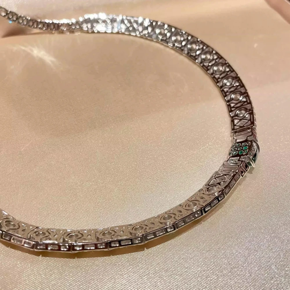 925 الفضة الأسود المينا الاصطناعية الأحجار الكريمة الحمراء الكربون الماس النمر ليوبارد طباعة المختنق سلسلة قلادة غرامة مجوهرات فاخرة