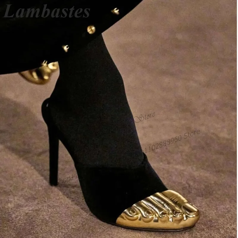 

New Style Black Gold Tabi Shoes Cut Heel Stilettos High Heel Slip-On Women Shoes Round Toe 2023 Fashionable Zapatillas Mujer