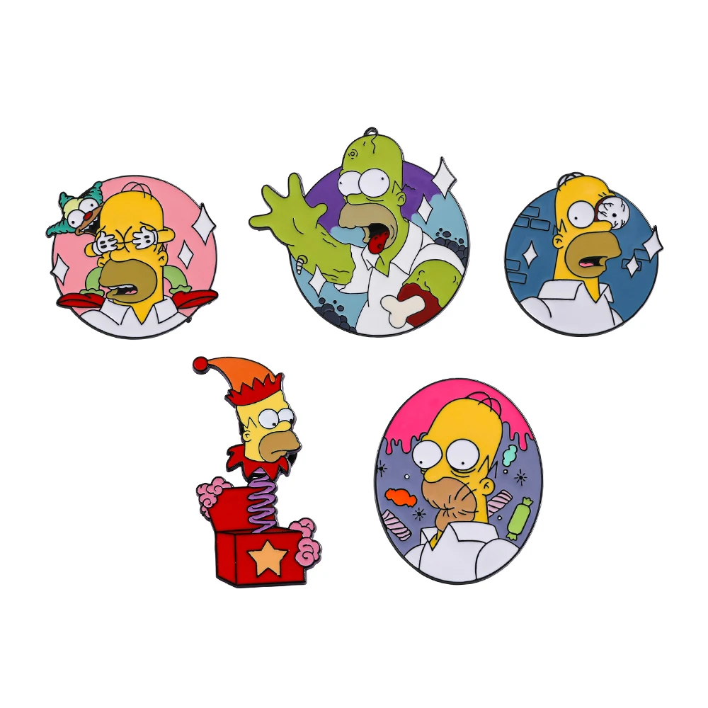 5 Pcs Spoof The Simpsons​​ Brooch Creative Characters Enamel Pin Metal Badge Jewelry Clothing Backpack Accessories Gift