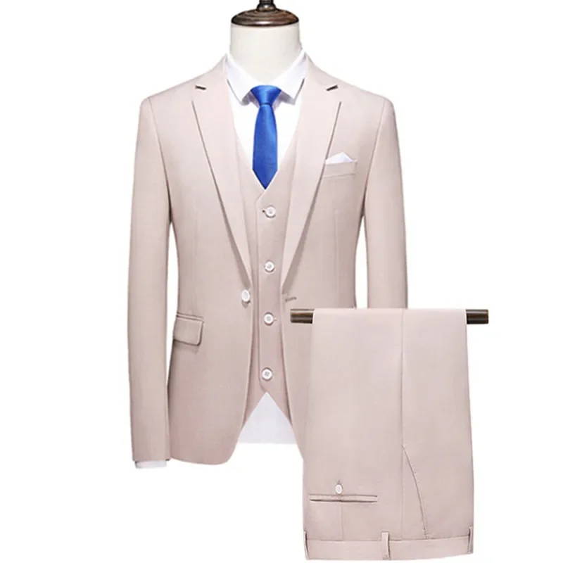 3 Pcs Set Suit Coat Vest Pants / 2023 Fashion New Men\'s Casual Boutique Business Solid Color Groom Wedding Formal Blazers Dress