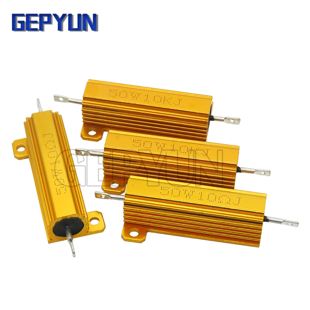 1pcs 50W Aluminum Power Metal Shell Case Wirewound Resistor 0.05 0.1 0.5 1 2 6 8 10 20 200 500 750 800 1K 10K ohm 0.01-100K