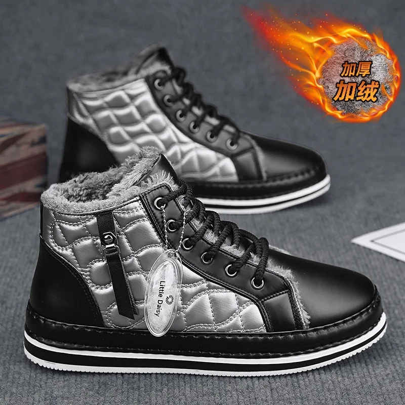 Winter Men Shoes Luxury Cotton Shoes New Versatile High-top Trend Tooling Shoes Leather Snow Boots for Menзимние ботинки мужские image 2