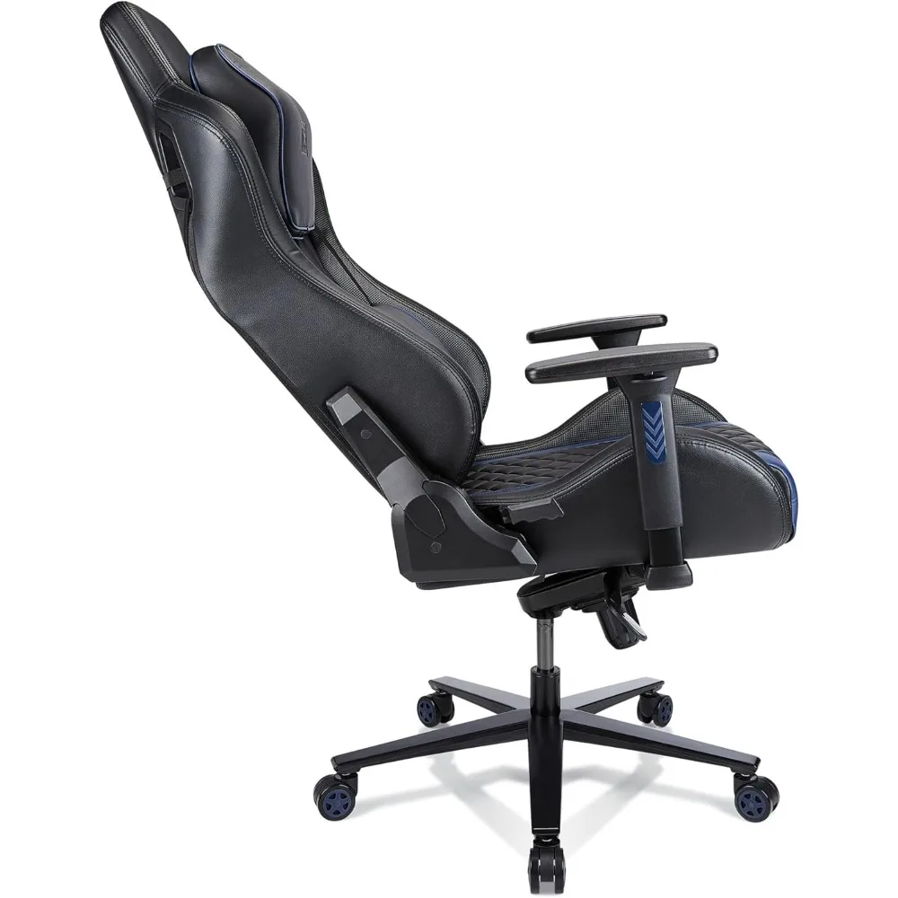 RS Gaming™Davanti-Silla de oficina de cuero Vegano para juegos, sillón de espalda alta, negro/azul, compatible con BIFMA