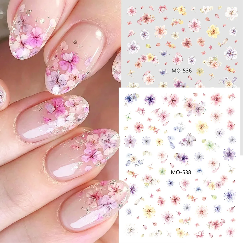 Colorful Daisy Flower Petal Nail Art Sticker Jelly Pink Blue Purple Blooming Mini Ditsy Floral Simulated Flower Nail Decorations