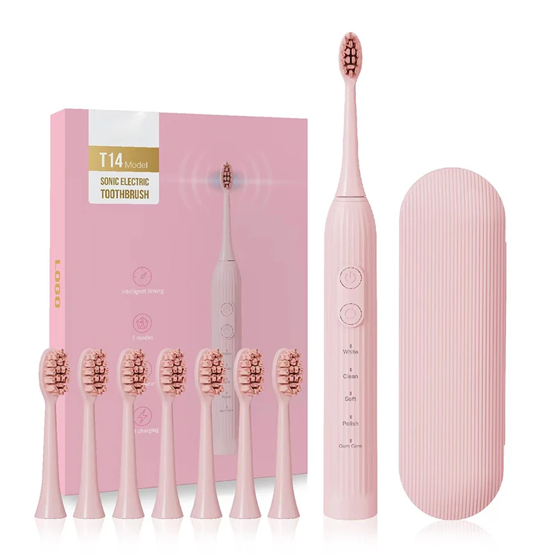 T14 Sonic Electric Adult Toothbrush Rechargeable Oral Care Toothbrush Cleaning Brush 1 Brush Handle 8 Brush Heads 1 Travel Box