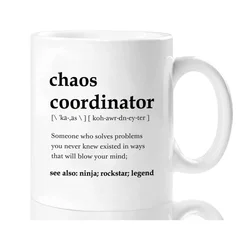 Chaos Coordinator Mugs For Women, Men, Boss, Coworker Birthday Christmas Gifts Novelty Coffee Ceramic Cups White 11 oz