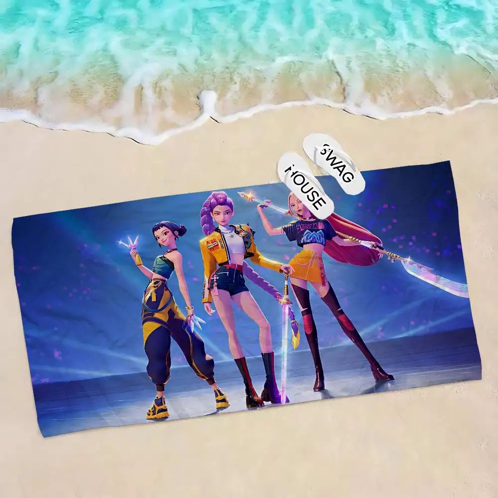 Serviette de plage en microfibre absorbante, séchage rapide, douce, pour yoga, natation, station balnéaire, escalade en montagne, motif dessin animé K-Pop Demon Hunters-A