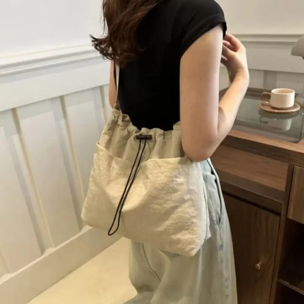 Oxford Cloth Versatile Shoulder Bag Solid Color Large Capacity Casual Crossbody Bag Portable Minimalist Drawstring Shoulder Bag