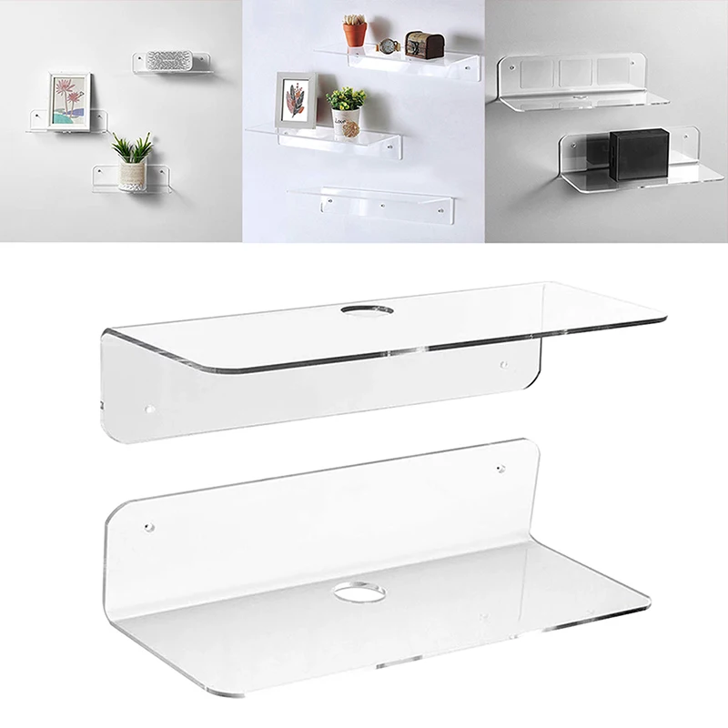 

Acrylic Wall Display Shelf Speaker Cell Phones Toy Stand Floating Shelves Rack with Hole for Kitchen Bathroom Accessories