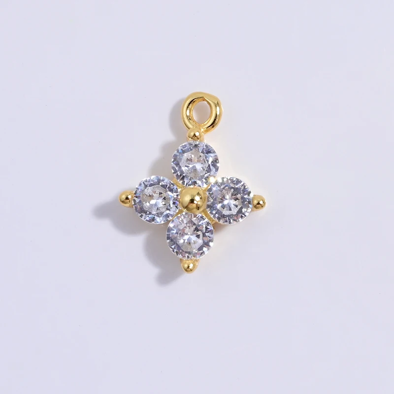 S925 Sterling Silver 9.5m*7.6mm Cubic Zirconia  Flower Charms Pendant for Jewelry Necklace Making SD42