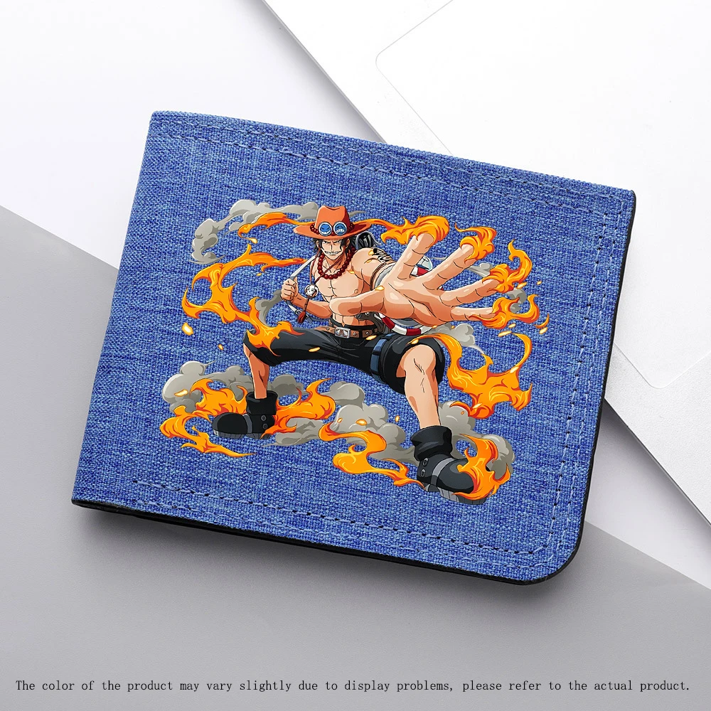 Akcesoria z anime One Piece, męski portfel na karty, figurka anime Portgas D Ace, krótki portfel, składany, przenośny portfelik na monety dla studenta.