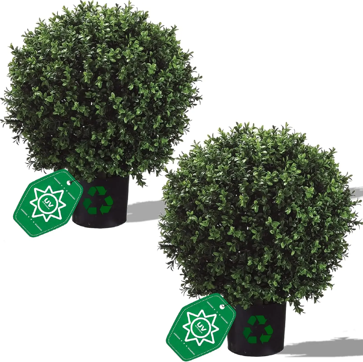 

24" T with 17" W Faux Boxwood, Set of 2 UV Resistant Plants, Decorative Indoor Outdoor Trees with 6"x5" Pots for Home