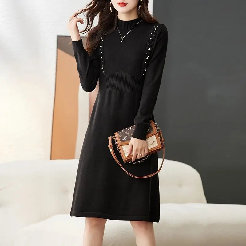 

Knee Length Pullovers For Woman Sweaters Jumpers Women Elegant Loose High-Necked Daily Commuter Lady Preppy-Style Print Graceful