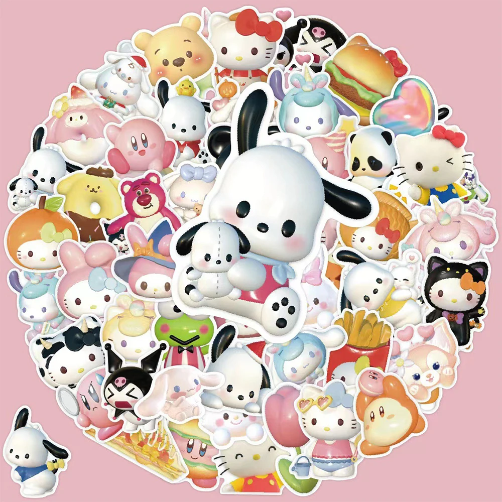 10/30/60PCS 3D Sanrio Kawaii Cinnamoroll Pochacco Hello Kitty Cartoon Leuke Graffiti Sticker Decal Kinderen speelgoed DIY Water Cup Gitaar