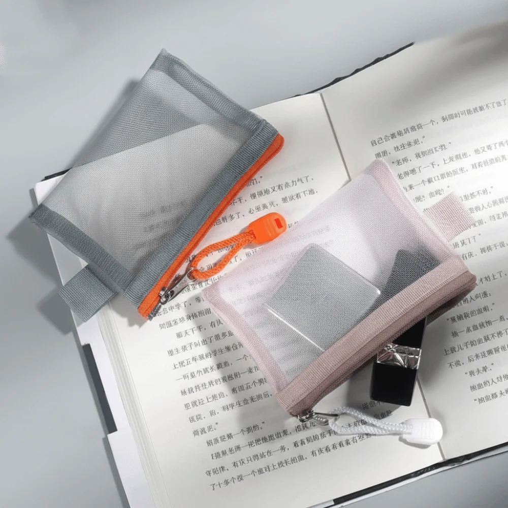 Change Storage Bag Mesh Zipper Bag Card Bag Small Item Bag Transparent Nylon Coin Bags Solid Color Sanitary Napkin Storage Bag