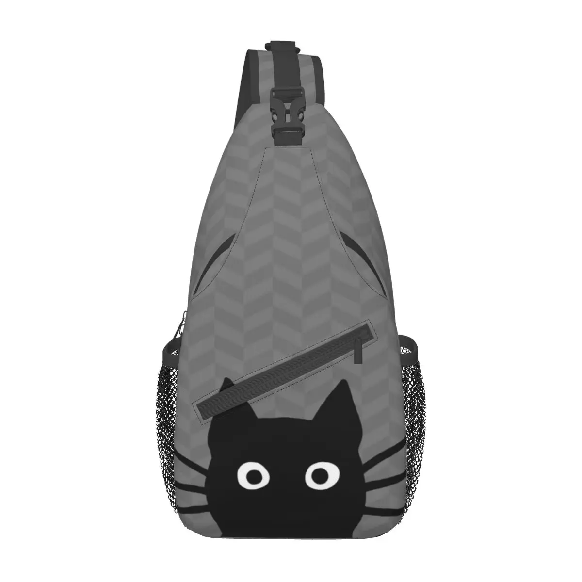 Zwarte Kat Gezicht Crossbody Sling Tassen Voor Mannen Vrouwen Borst Tas Schouder Rugzak Dagrugzak Voor Reizen Wandelen Camping Satchel