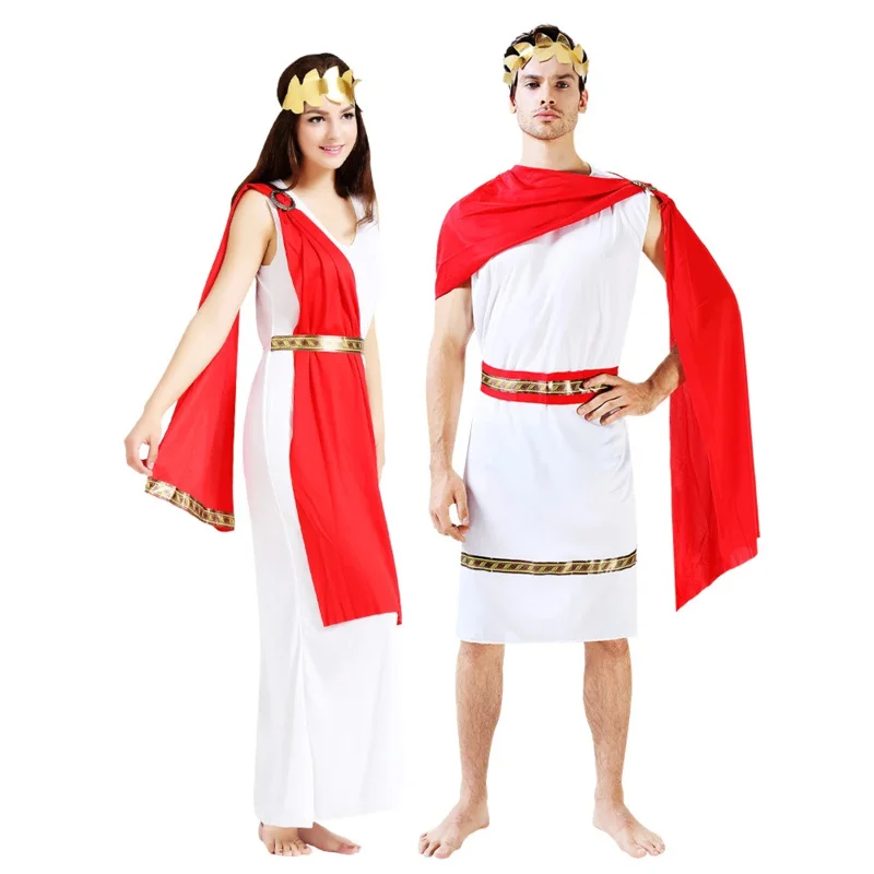 Halloween Roman Warrior Couples Costume Medieval Greek Mythology Olympus Zeus Toga God Goddess Cosplay Dress