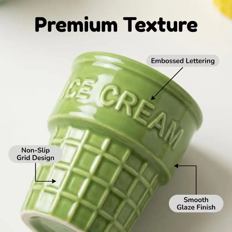 Tazas de Cerámica Coloridas para Helado, Postre o Café con Diseño de Cono de Waffle, Estéticas y Lindas para el Hogar, Cafetería o Fiestas de Té