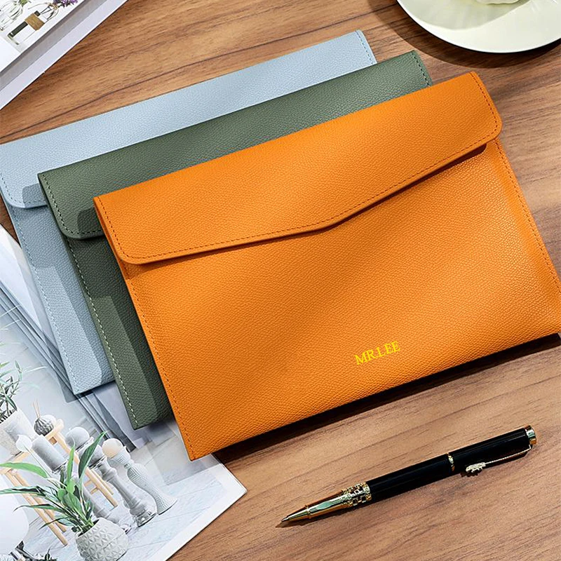 A5 PU Leather Custom Name Document Bag Engrave Business Office Lisence Card Holder Envelope Multifunction Tickets Storage Bags